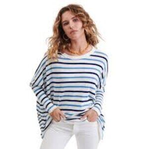 Mersea Catalina Striped Blue and White Sweater One Size Oversized Dolman Sleeves